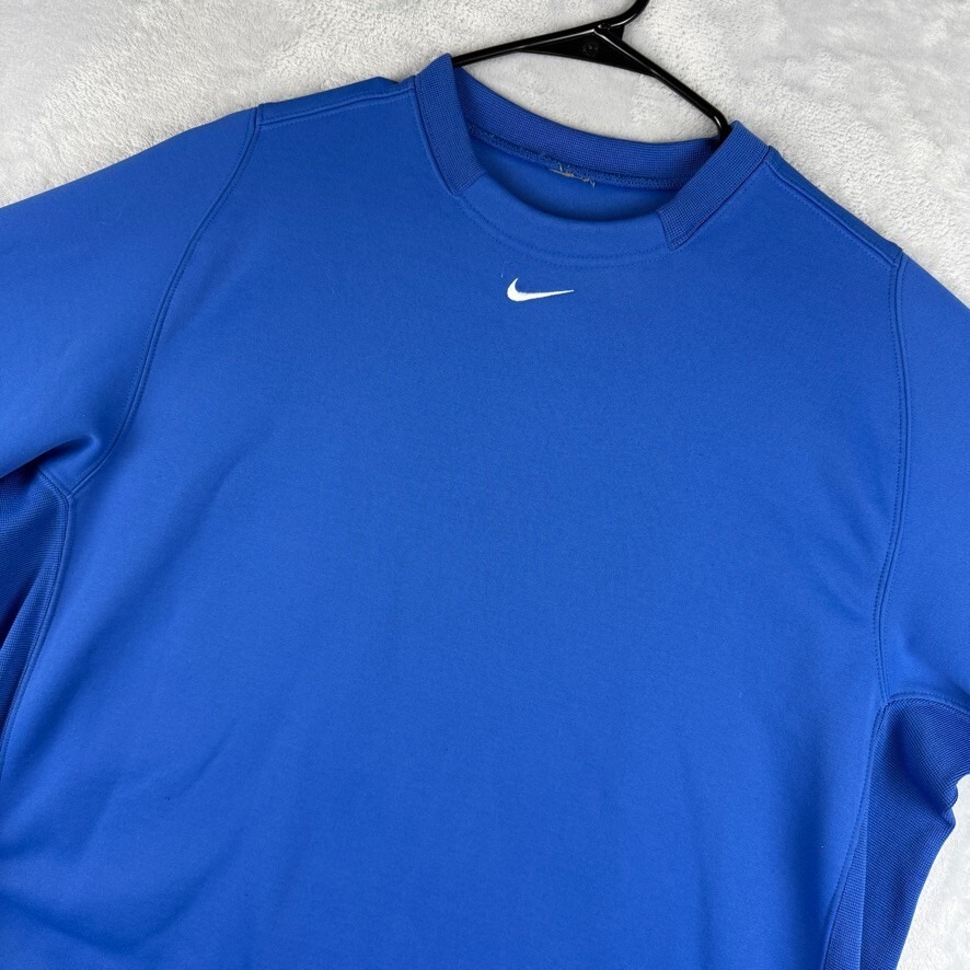 Nike Sweatshirt Mens Large Blue Crewneck Center Swoosh Dri Fit Training Gym